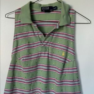 Ralph Lauren Beaded Striped Polo Dress | Y2K Preppy Green Cotton Polo | Size M